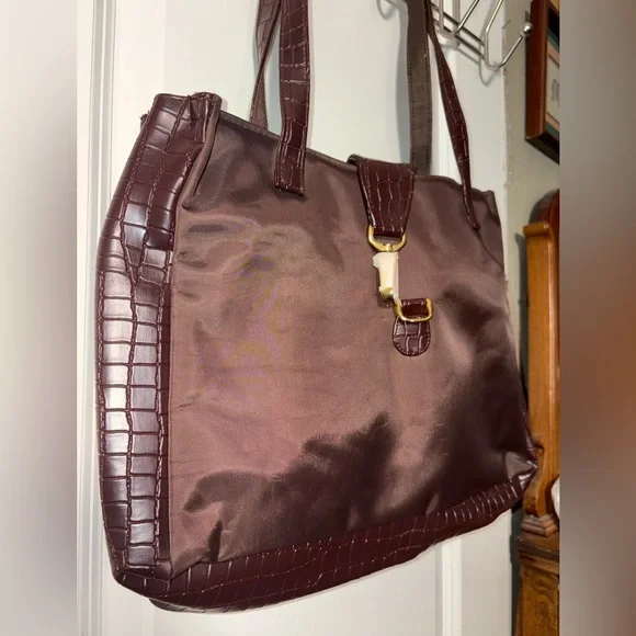 👜 Diane Von Furstenberg Brown Tote The Color Authority Croc Trim - Picture 2 of 9